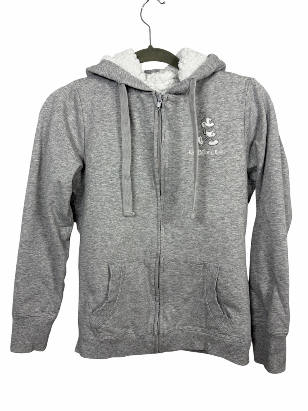Disney Parks Walt Disney World Mickey Sherpa Lined Zip Hoodie Gray Small